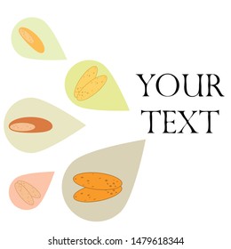 Bread, bakery icons, sliced fresh wheat bread. Vector background.