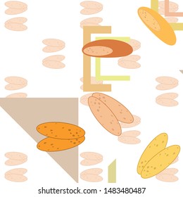 Bread, bakery icons, sliced fresh wheat bread. Vector background.