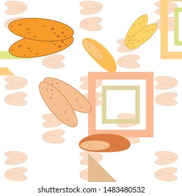 Bread, bakery icons, sliced fresh wheat bread. Vector background.