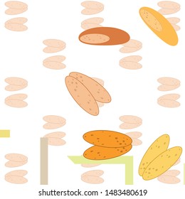 Bread, bakery icons, sliced fresh wheat bread. Vector background.