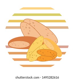 Bread, bakery icons, sliced fresh wheat bread. Vector background.