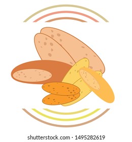 Bread, bakery icons, sliced fresh wheat bread. Vector background.