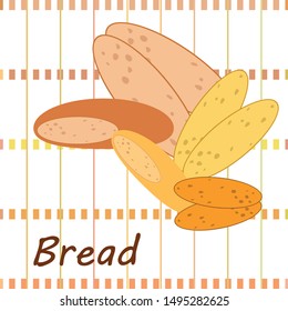 Bread, bakery icons, sliced fresh wheat bread. Vector background.
