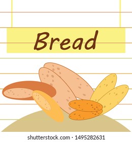 Bread, bakery icons, sliced fresh wheat bread. Vector background.