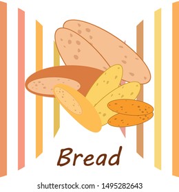 Bread, bakery icons, sliced fresh wheat bread. Vector background.
