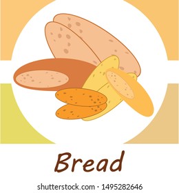 Bread, bakery icons, sliced fresh wheat bread. Vector background.