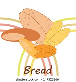 Bread, bakery icons, sliced fresh wheat bread. Vector background.
