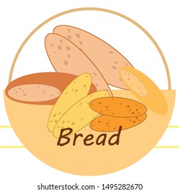 Bread, bakery icons, sliced fresh wheat bread. Vector background.