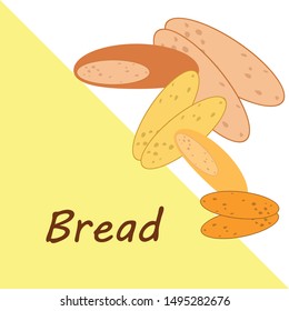 Bread, bakery icons, sliced fresh wheat bread. Vector background.