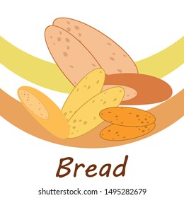 Bread, bakery icons, sliced fresh wheat bread. Vector background.