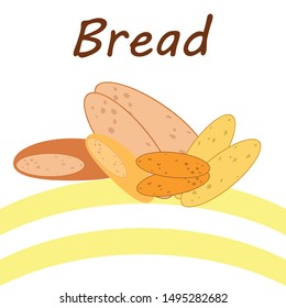 Bread, bakery icons, sliced fresh wheat bread. Vector background.