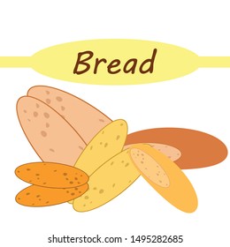 Bread, bakery icons, sliced fresh wheat bread. Vector background.