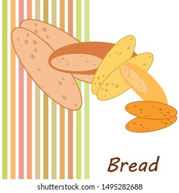 Bread, bakery icons, sliced fresh wheat bread. Vector background.