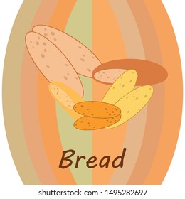 Bread, bakery icons, sliced fresh wheat bread. Vector background.