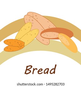 Bread, bakery icons, sliced fresh wheat bread. Vector background.