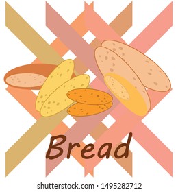 Bread, bakery icons, sliced fresh wheat bread. Vector background.