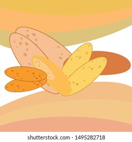 Bread, bakery icons, sliced fresh wheat bread. Vector background.