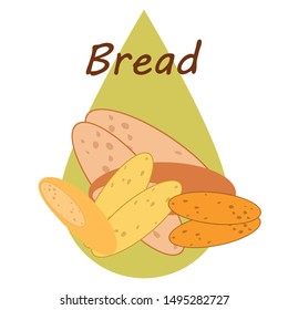 Bread, bakery icons, sliced fresh wheat bread. Vector background.