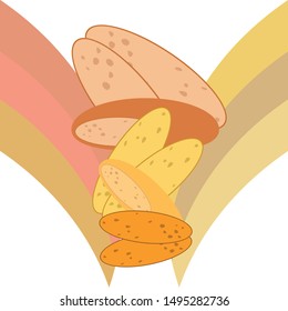 Bread, bakery icons, sliced fresh wheat bread. Vector background.