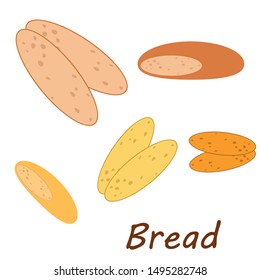 Bread, bakery icons, sliced fresh wheat bread. Vector background.