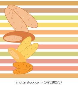Bread, bakery icons, sliced fresh wheat bread. Vector background.