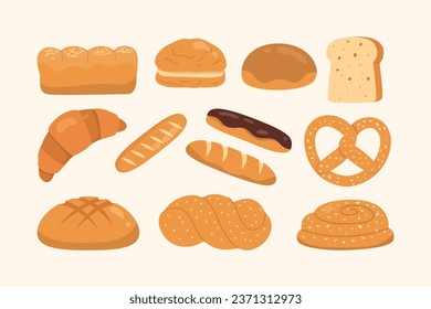 Conjunto de ilustraciones de pan y panadería