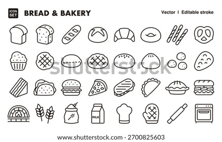 Bread and bakery line icon set. Vector editable stroke icon.