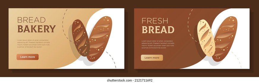 Brotbäckerei online Banner Template Set, frisch warmes Frühstück Firmenwerbung, horizontale Werbung, Kampagne für Getreide Lebensmittel, Flyer, kreative Broschüre einzeln auf dem Hintergrund.