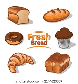 Bread, bakery, and pastry collection in the sketch, various kinds of bread for icons and illustrations.