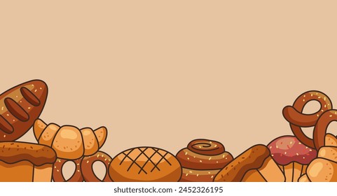 Bread bakery pastry food banner poster concept. Vector flat graphic design illustration