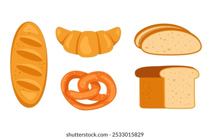 Bread bakery pastry isolated set collection. Vector flat graphic design illustration
