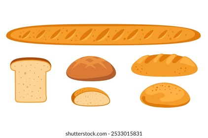 Bread bakery pastry isolated set collection. Vector flat graphic design illustration