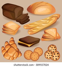Bread, bakery, pastry sweets set. Vector illustration