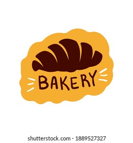 Bread and bakery product logo and icon with lettering. Flat Bagel and croissant and baguette silhouettes with signs for pastry food shop. Food of dough and flour badges vector isolated			