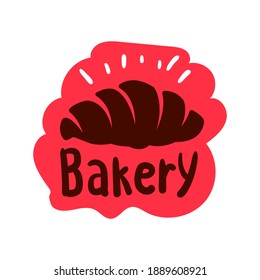 Logo und Symbol für Brot und Backwaren mit Schrift. Flat Bagel und Croissant und Baguette Silhouetten mit Schildern für Konditoreien. Lebensmittel aus Teig und Mehl, Vektorgrafik einzeln