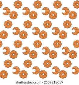 Bread bakery Product Seamless Pattern background. Doodle Bread Symbol Isolated on White. Textile Fabric Swatch. 