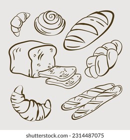 bread bakery products hand drawn vector sketch