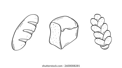 Bread and bakery products. A set of baking doodle icons. isolated on white background.