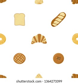 Bread Bakery Seamless Pattern Vector EPS Illustration / Croissant, Bagel, Baguette, Background, Fabric