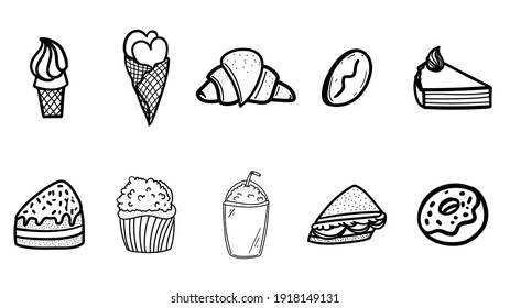 Bread and bakery set hand draw with elements for cafe decoration and shop isolated on white background ,Vector Illustration EPS 10