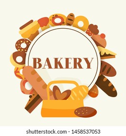 Bread for bakery vector cartoon illustration. Rye, whole grain and wheat bread, pretzel, muffin, pita, ciabatta, croissant, bagel, toast bread, french baguette for design menu bakery.