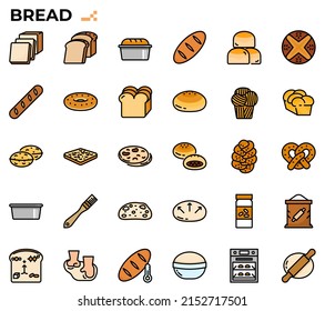 bread and baking icon set for bakery store, restaurant, cafe menu, websites, presentations, books.