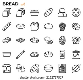 bread and baking icon set for bakery store, restaurant, cafe menu, websites, presentations, books.