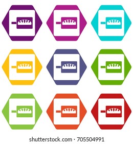 Bread baking icon set many color hexahedron isolated on white vector illustration