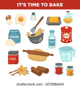 Bread baking ingredients vector baker tools