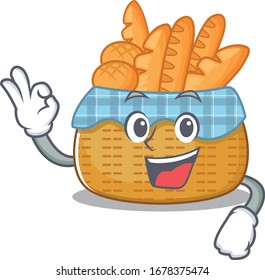 Bread basket cartoon character design style making an Okay gesture