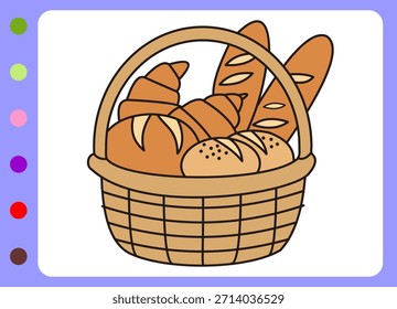 desenho animado de cesta de pão. ilustração de cesta de pão desenhada à mão