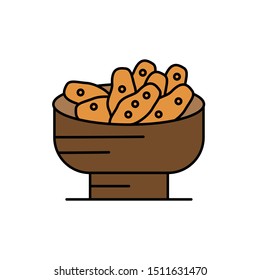 Bread in a basket glyph icon isolated on white. EPS10