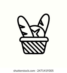 bread basket icon, isolated bakery outline icon set