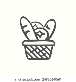 bread basket icon, isolated handdrawn icon theme bakery